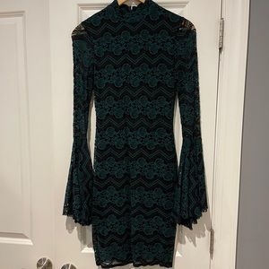Aqua Lace Green and Black Dress